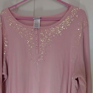 🩷 Fashion Bug 22/24 W Top Pink Sequins Pearl  Buttons Cotton Y2K Princess Bling